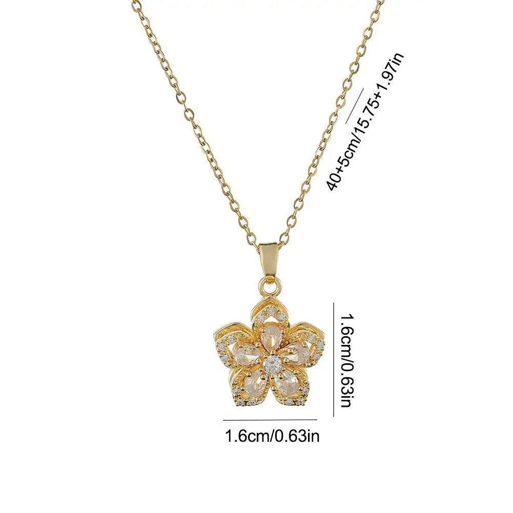 Rotating Bauhinia Zirconia Flowers Niche Light Luxury Temperament Pendant Steel Titanium Design New Necklace U9P1