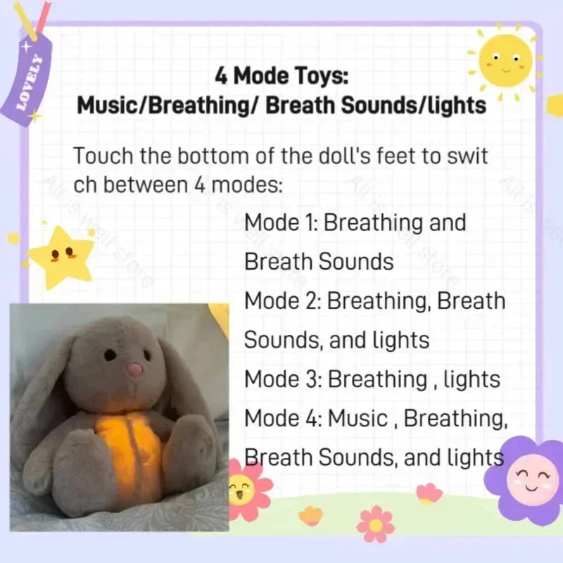 Baby Breathing Bear Nourish Baby Sleep Time Care Hug Bear Plush Capybara Otter Breathing Doll Light Music Sleep Soothing Pillow